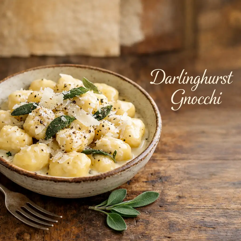 Darlinghurst Gnocchi: pillowy potato gnocchi in creamy sage butter sauce with shaved parmesan and black pepper